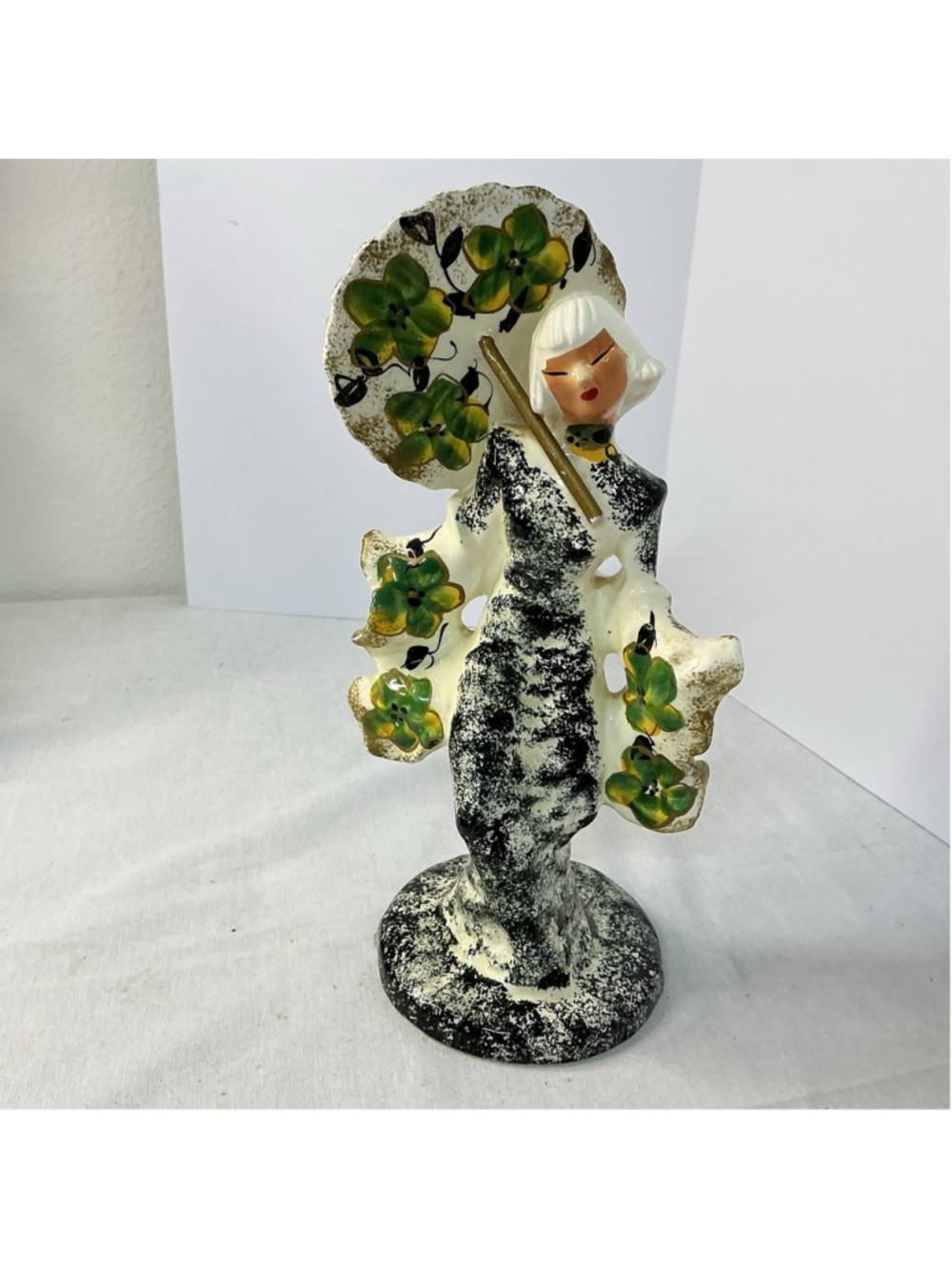 Chinese Japanese Umbrella Girl with Ceramic Figurine**Damaged**last pic.